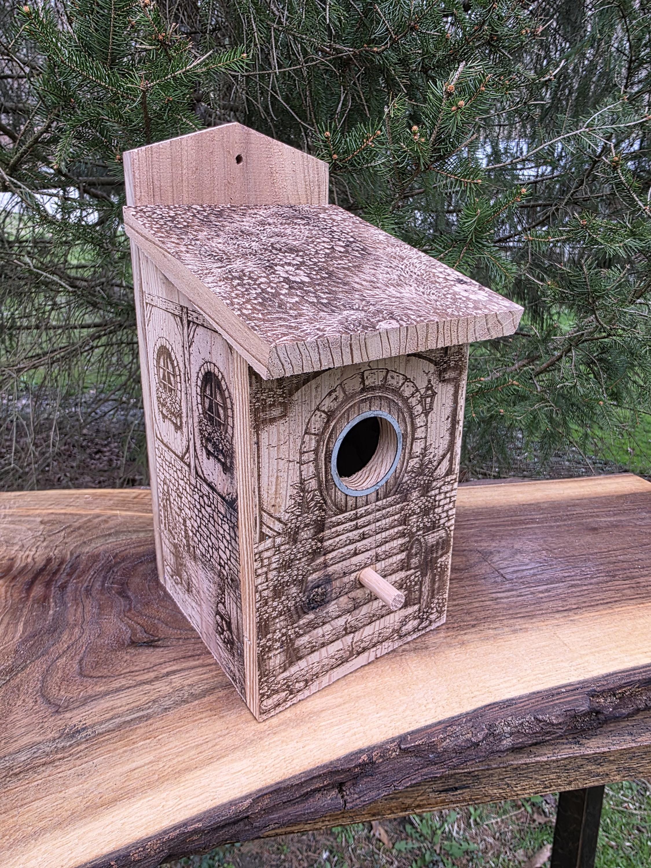 Cedar Birdhouse with Viewing Window - Fairy Hobbit Design