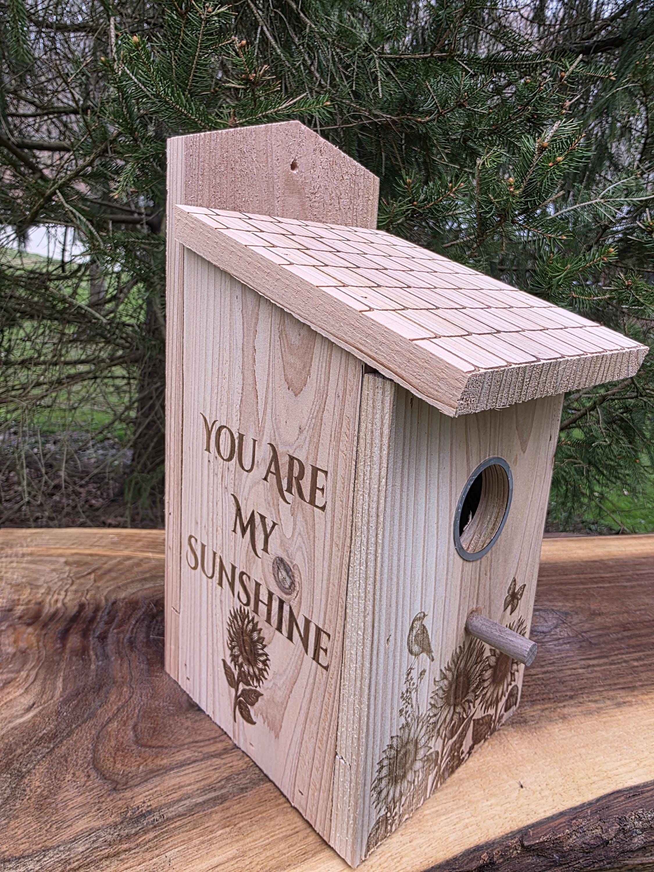 Cedar Birdhouse with Viewing Window - You Are My Sunshine, Sunflower