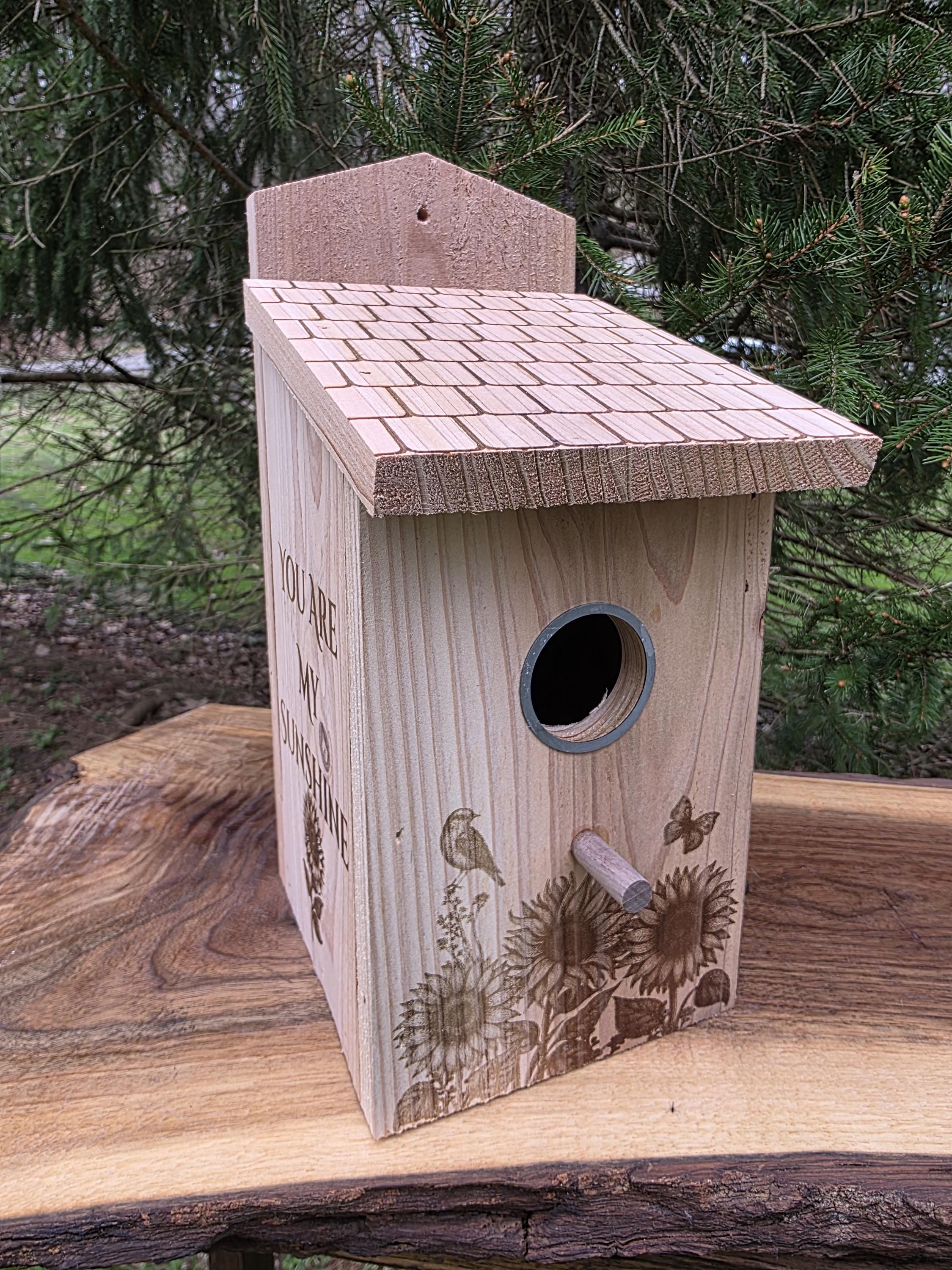 Cedar Birdhouse with Viewing Window - You Are My Sunshine, Sunflower