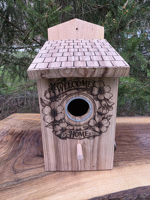 Cedar Birdhouse with Viewing Window - Teacup Design