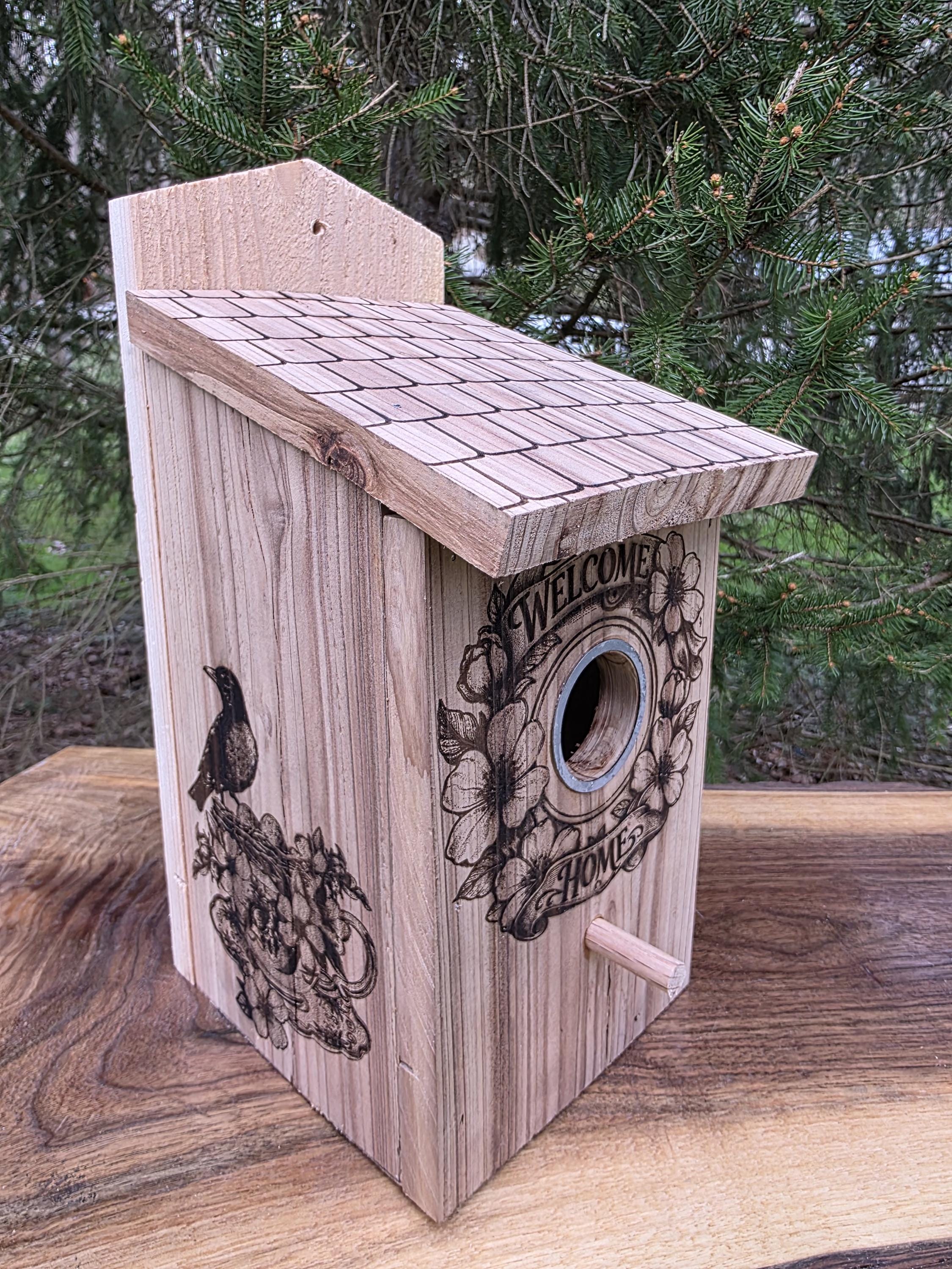 Cedar Birdhouse with Viewing Window - Teacup Design